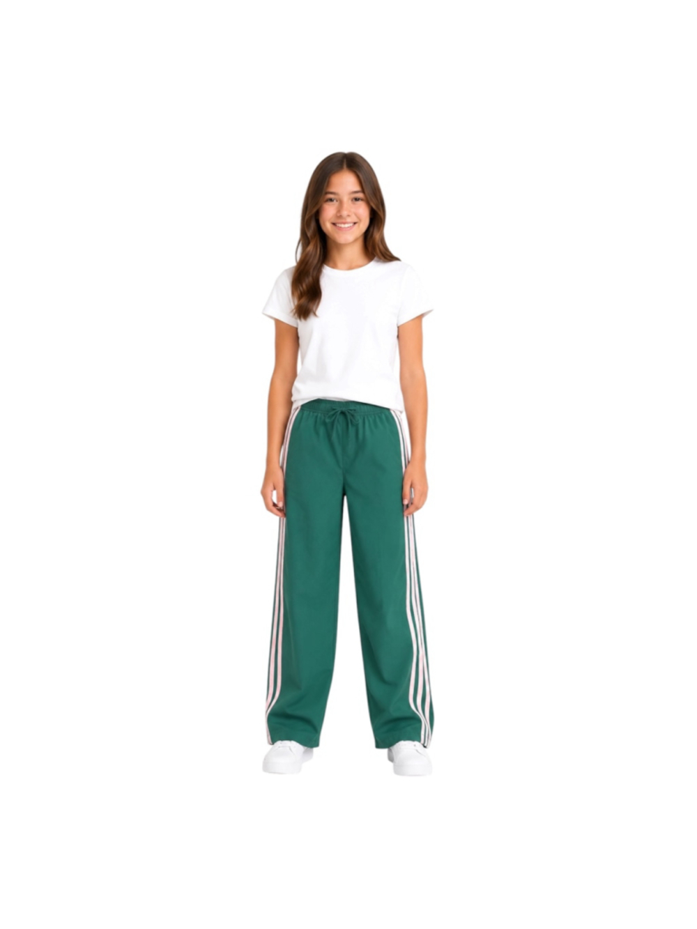 Girls 13Y Green Pink Triple Stripe Wide-Leg Track Dance Pants